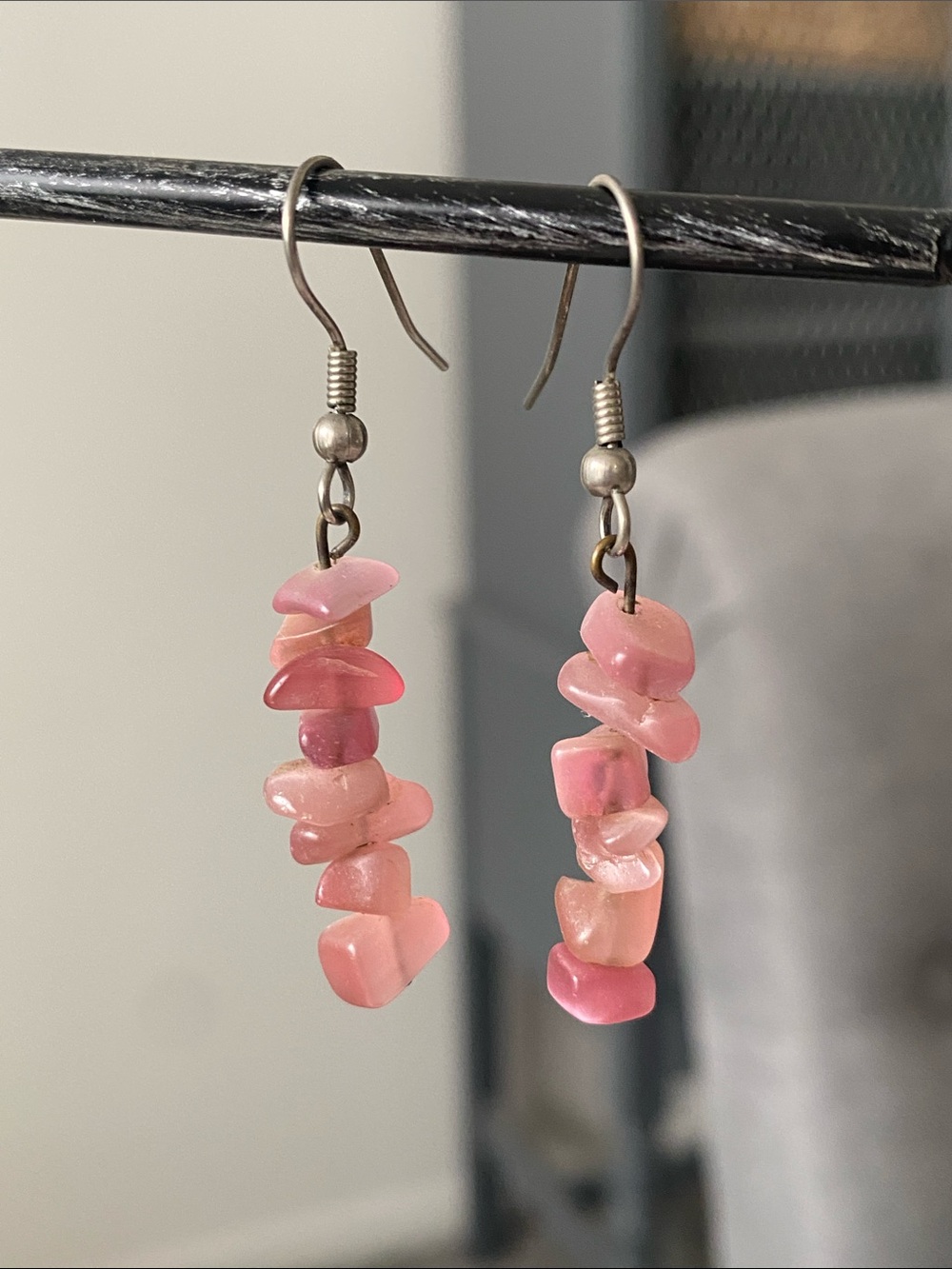 Pink Quartz Chip Drop Earrings - Summer Beach Coastal Boho Chic